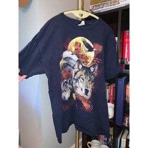 Vintage Wolf Eagle Sunset T-Shirt Size L